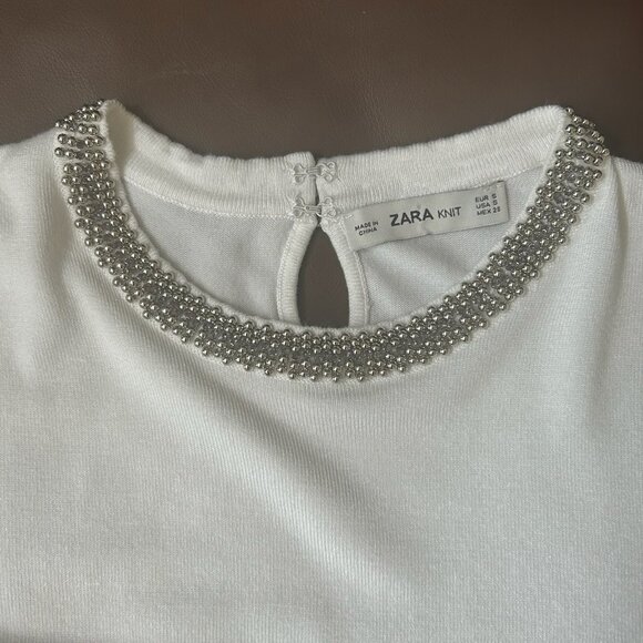 NWOT Zara Beaded Neckline Knit Top Size S - Picture 10 of 13